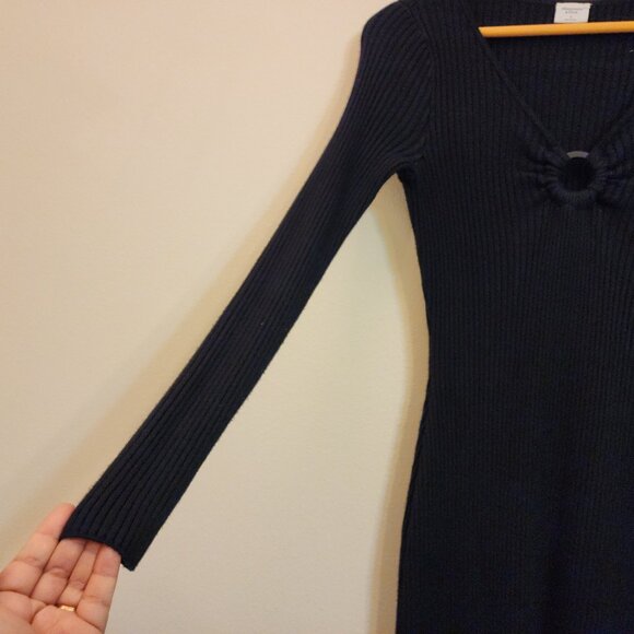 Abercrombie & Fitch O-Ring Midi Sweater Dress Rib Knit V Neck Long Slv Women S - Picture 8 of 13